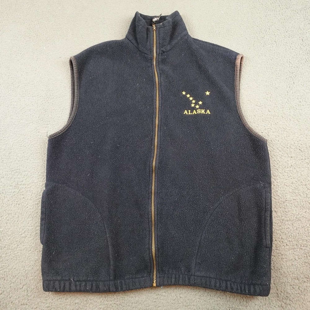 Vintage Polar Graphics Vest Mens Large Blue Fleece Alaska Full Zip Made USA